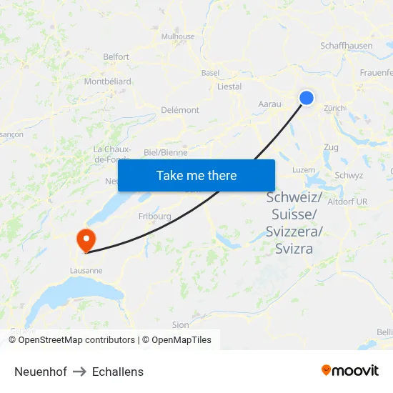 Neuenhof to Echallens map