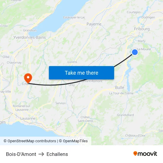 Bois-D’Amont to Echallens map