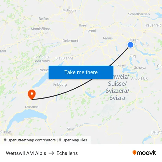 Wettswil AM Albis to Echallens map