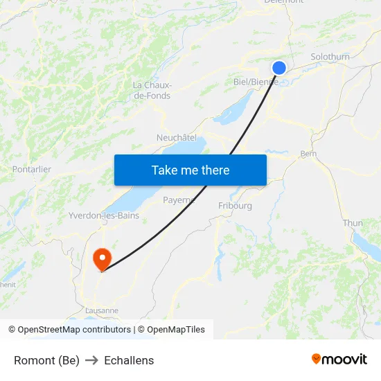 Romont (Be) to Echallens map