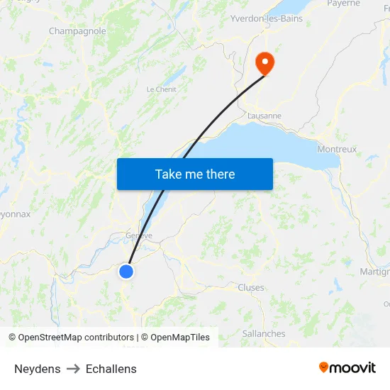Neydens to Echallens map