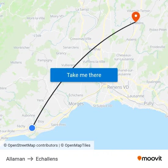 Allaman to Echallens map