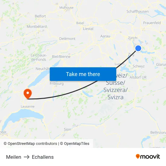 Meilen to Echallens map
