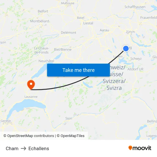 Cham to Echallens map