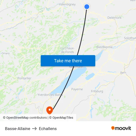 Basse-Allaine to Echallens map