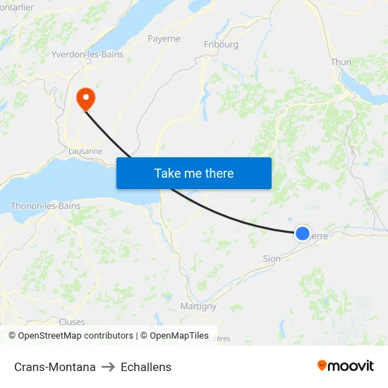 Crans-Montana to Echallens map