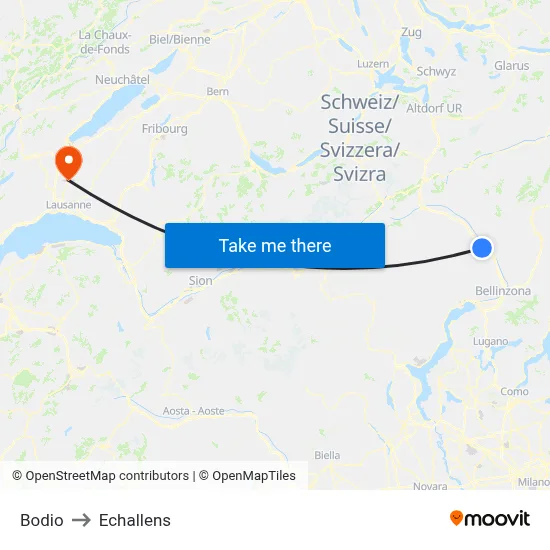 Bodio to Echallens map