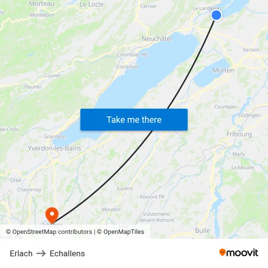 Erlach to Echallens map