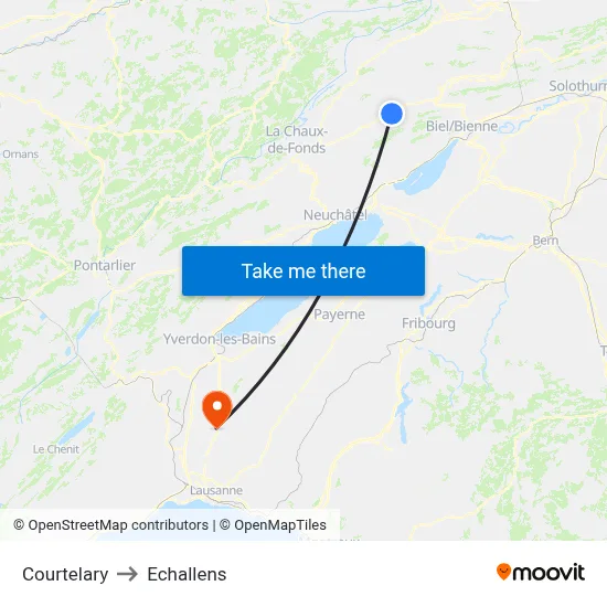 Courtelary to Echallens map