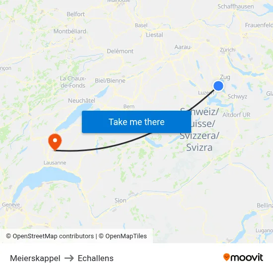 Meierskappel to Echallens map