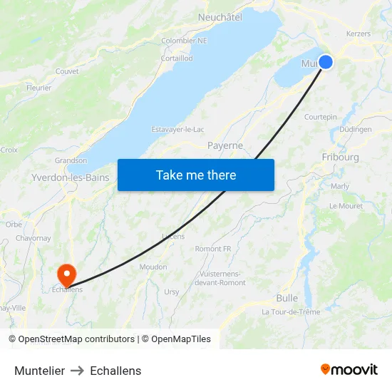 Muntelier to Echallens map