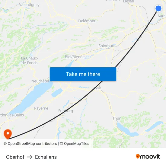Oberhof to Echallens map