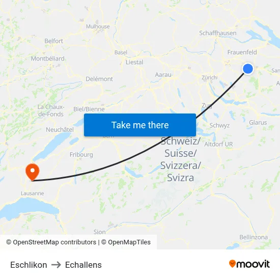 Eschlikon to Echallens map