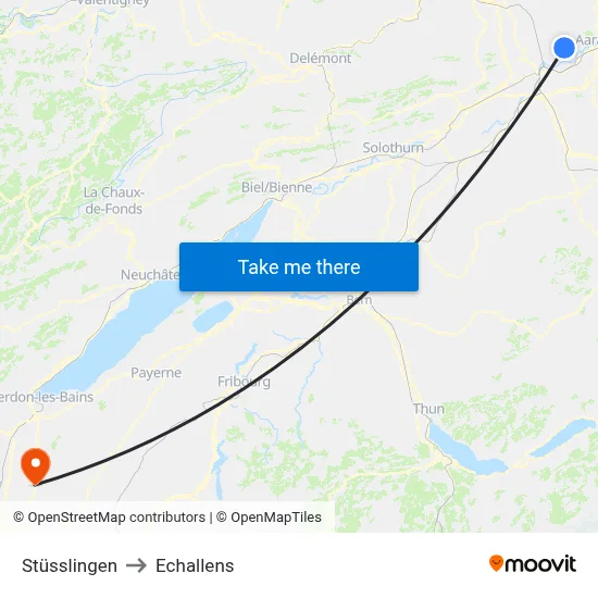 Stüsslingen to Echallens map
