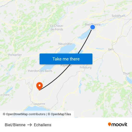 Biel/Bienne to Echallens map