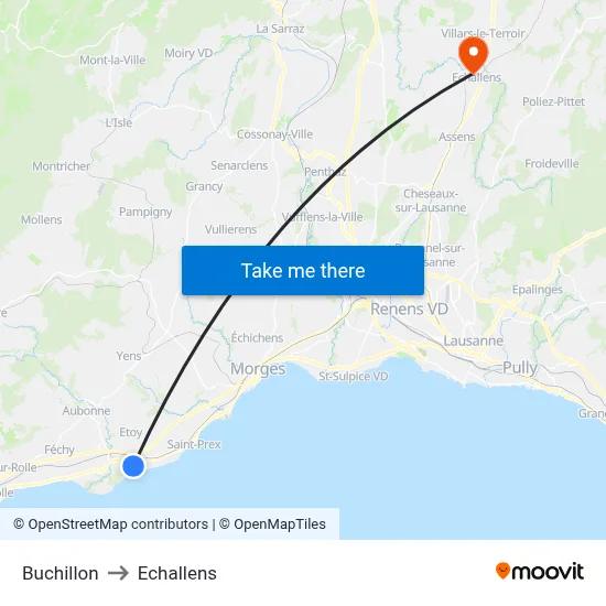 Buchillon to Echallens map