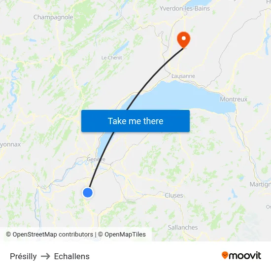 Présilly to Echallens map