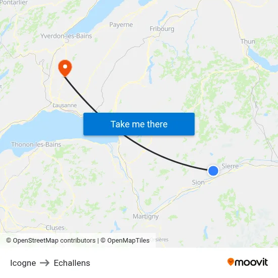 Icogne to Echallens map