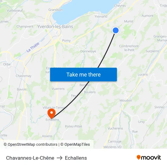 Chavannes-Le-Chêne to Echallens map