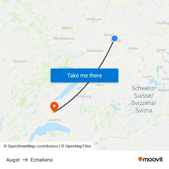 Augst to Echallens map