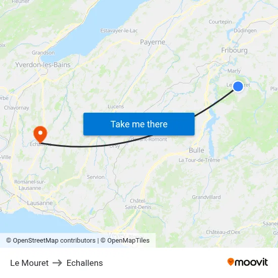 Le Mouret to Echallens map