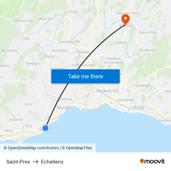 Saint-Prex to Echallens map