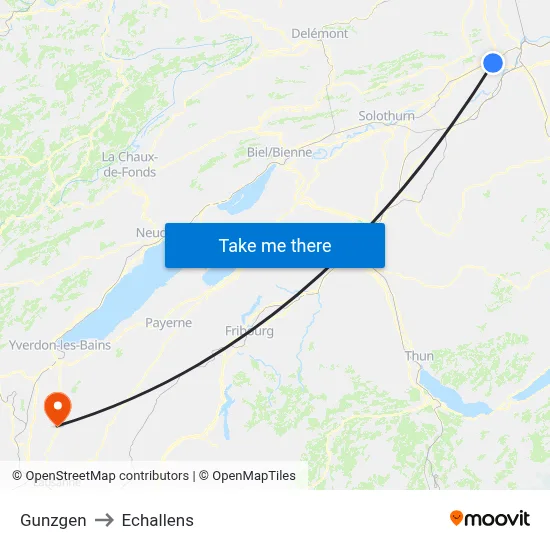 Gunzgen to Echallens map
