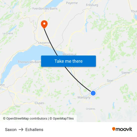 Saxon to Echallens map