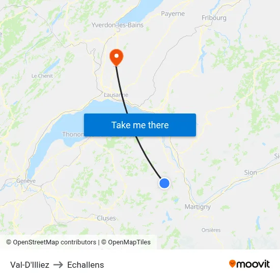 Val-D'Illiez to Echallens map