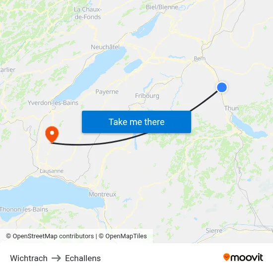 Wichtrach to Echallens map