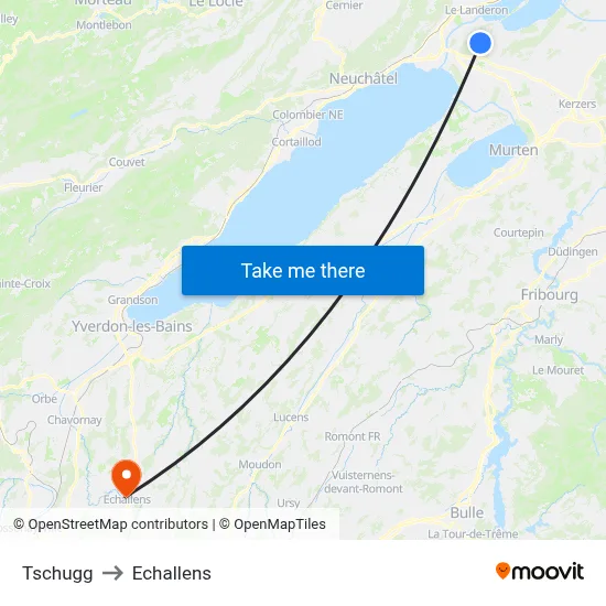 Tschugg to Echallens map
