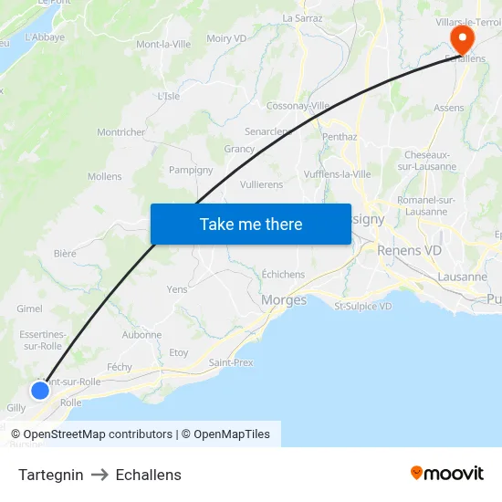Tartegnin to Echallens map