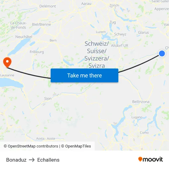 Bonaduz to Echallens map