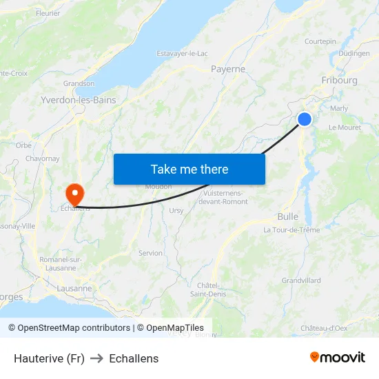 Hauterive (Fr) to Echallens map