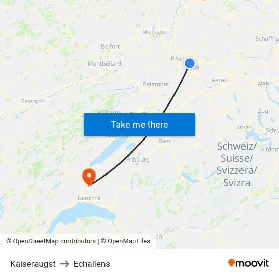 Kaiseraugst to Echallens map