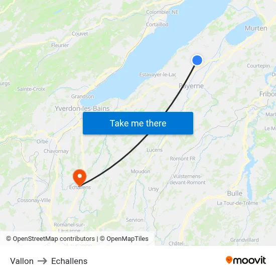 Vallon to Echallens map