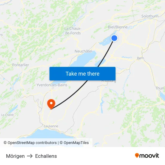 Mörigen to Echallens map
