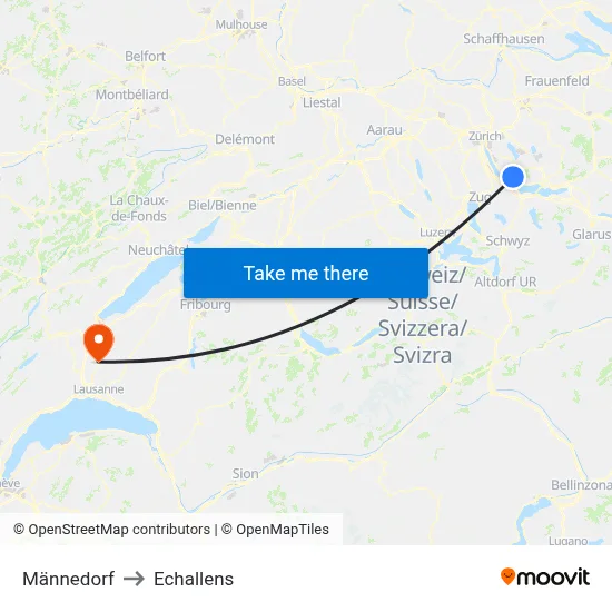 Männedorf to Echallens map