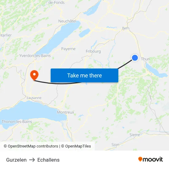 Gurzelen to Echallens map