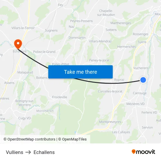 Vulliens to Echallens map