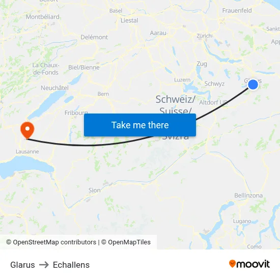 Glarus to Echallens map