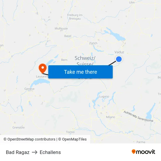 Bad Ragaz to Echallens map