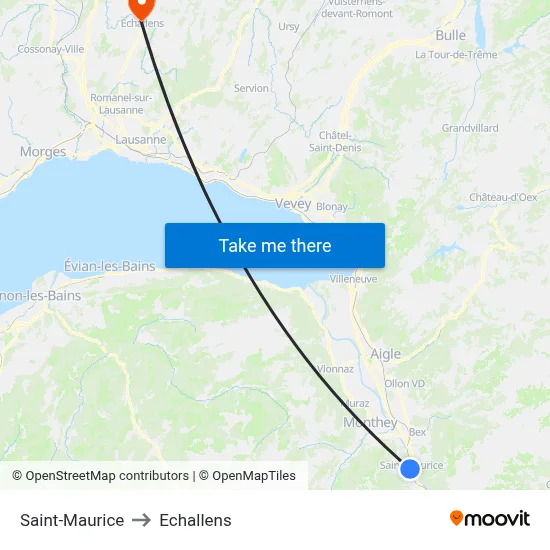 Saint-Maurice to Echallens map