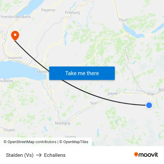 Stalden (Vs) to Echallens map