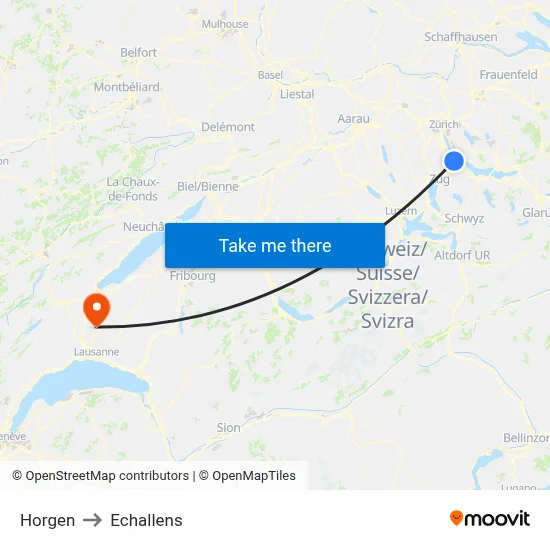 Horgen to Echallens map