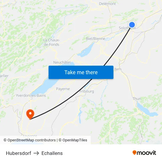 Hubersdorf to Echallens map