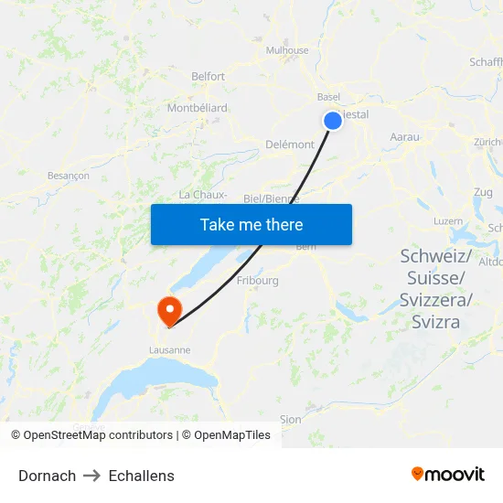 Dornach to Echallens map