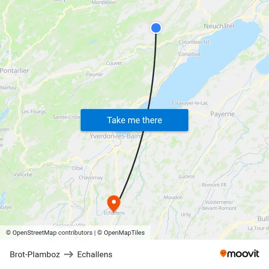 Brot-Plamboz to Echallens map
