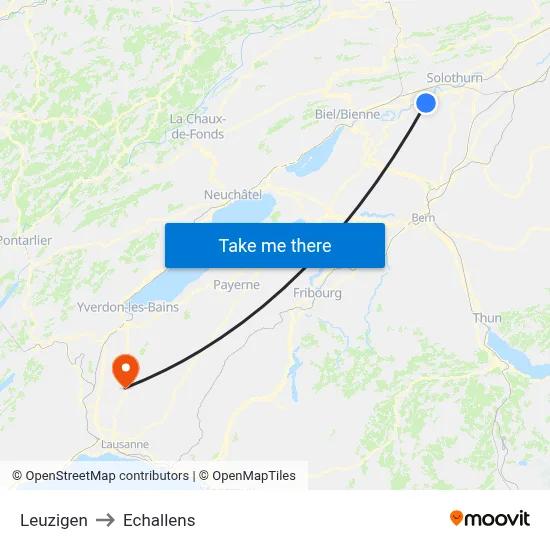 Leuzigen to Echallens map