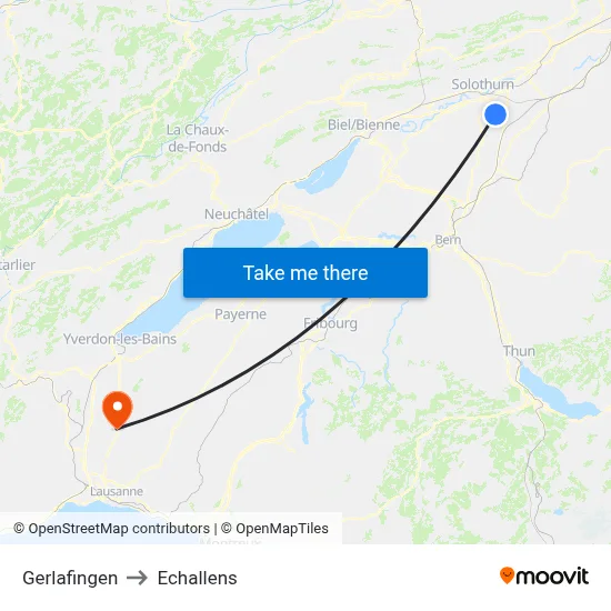Gerlafingen to Echallens map
